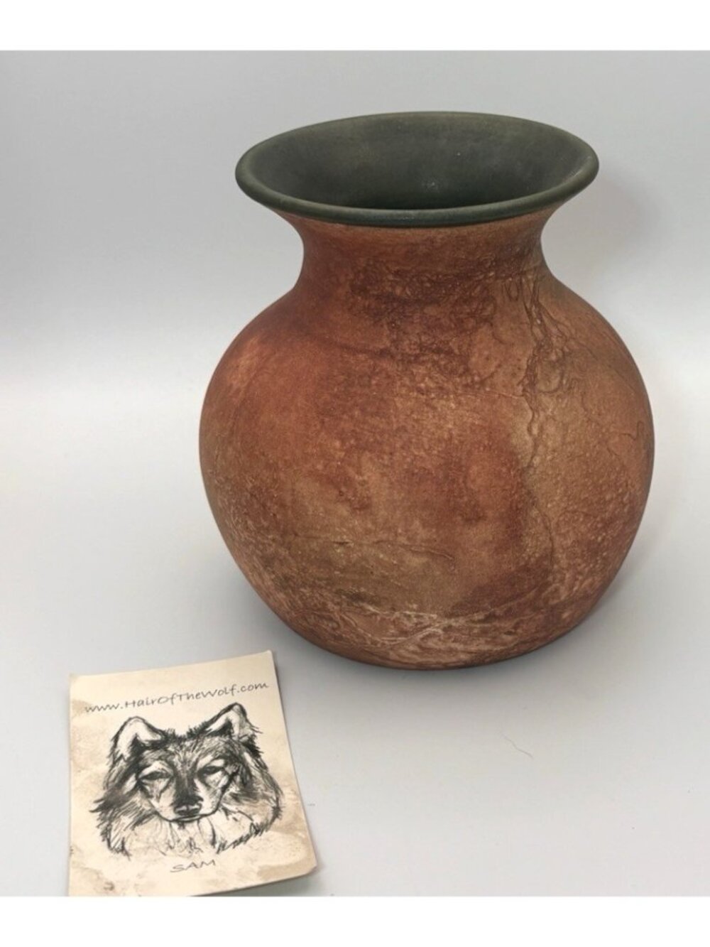 Hair of the Wolf Mottled Red Rock Earth Tone Pottery Vase Signed Miles Roberts